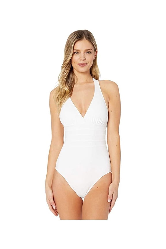 Women's Standard Island Goddess Multi Strap Cross Back One Piece Swimsuit, White, 12