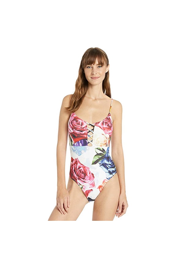 Women's Strappy Convertible One Piece Swimsuit, White//Bloomfield, 12