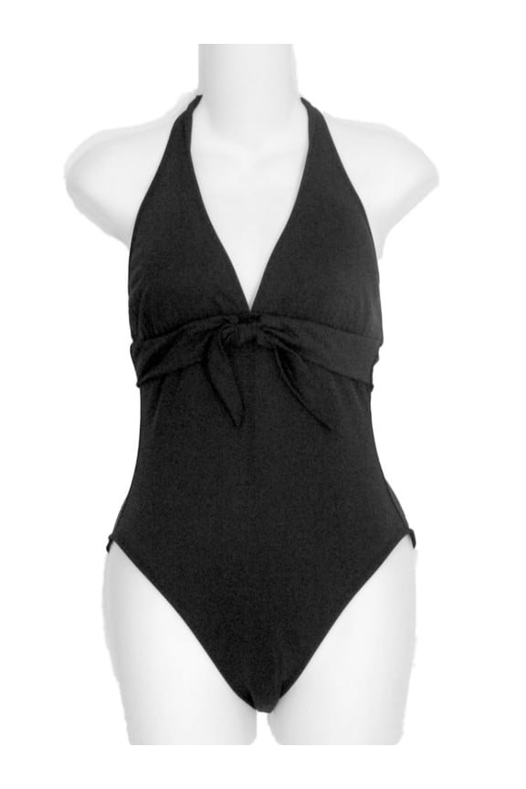 Womens Black 1 Piece Swim & Bathing Suit with Knotted Chest Size 8
