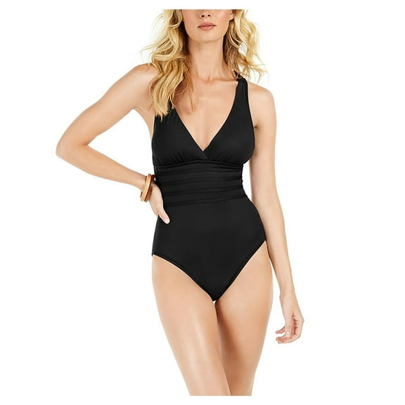 La Blanca Womens Criss-Cross Back V-Neck One-Piece Swimsuit