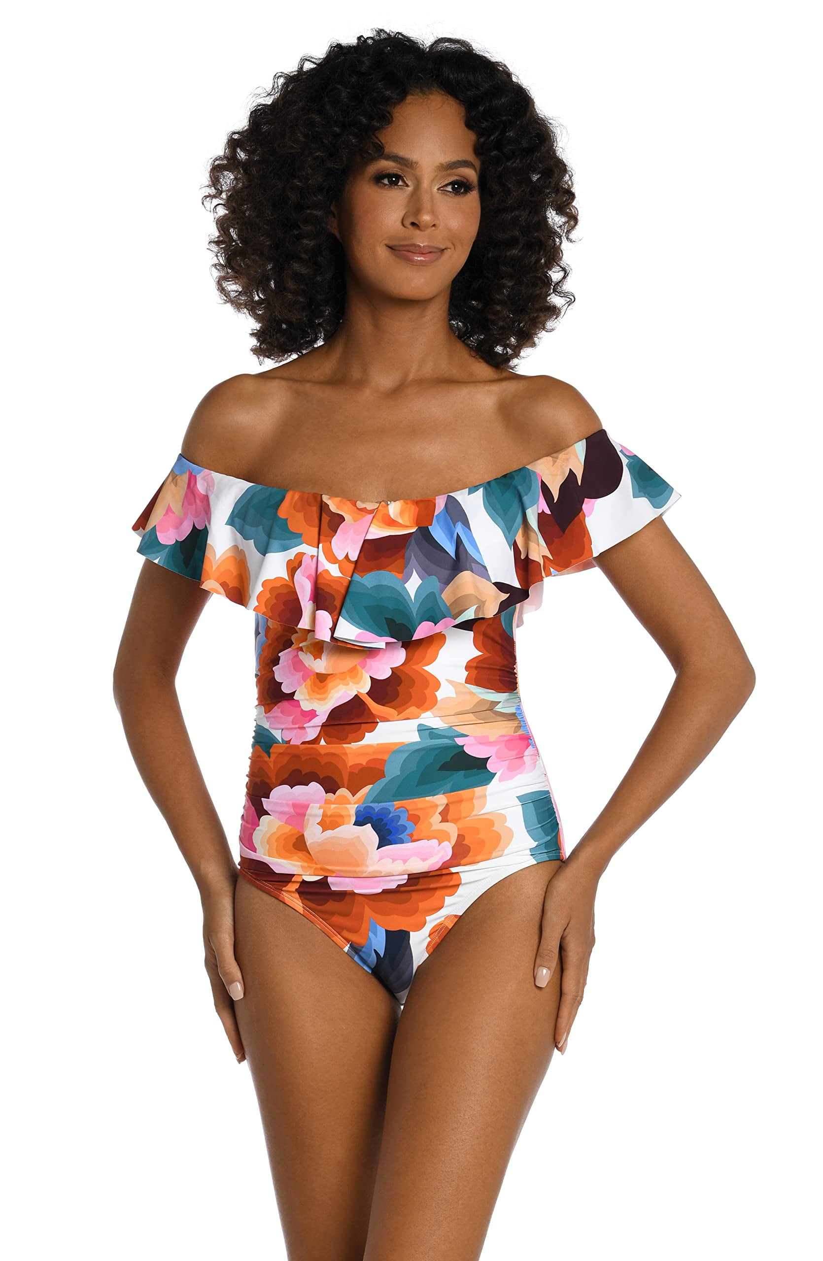 La Blanca Womens Off Shoulder Ruffle One Piece Swimsuit Multi Size 20 Plus Walmart