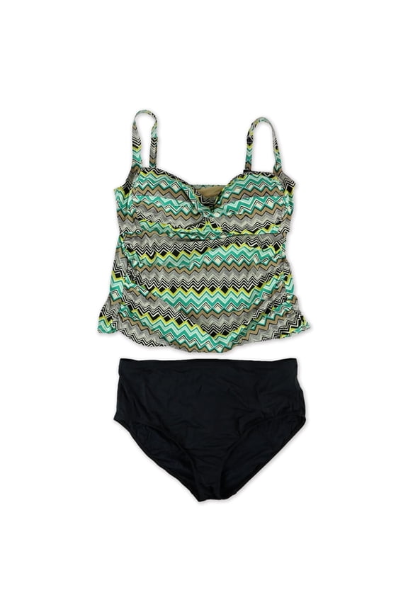 Womens Sahara Chevron Hi Waist 2 Piece Tankini, Green, 18