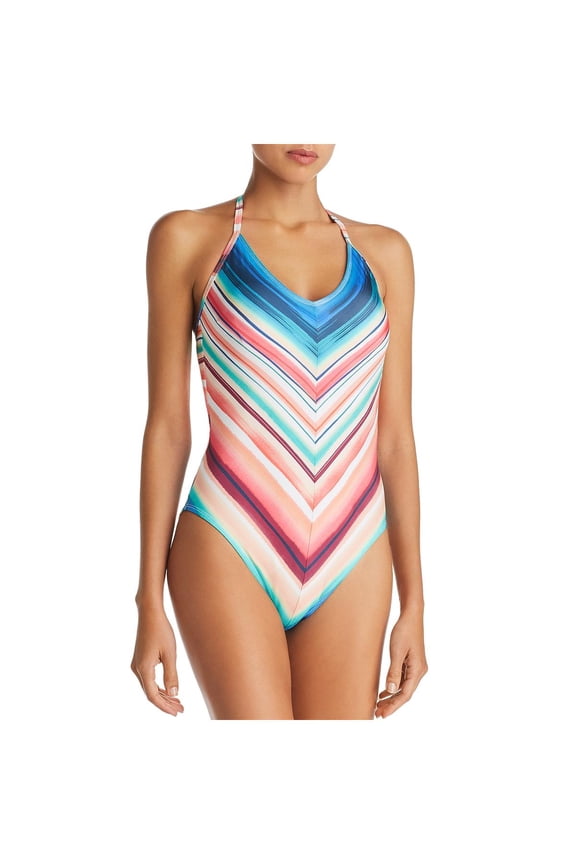 Womens Striped Halter One-Piece Swimsuit
