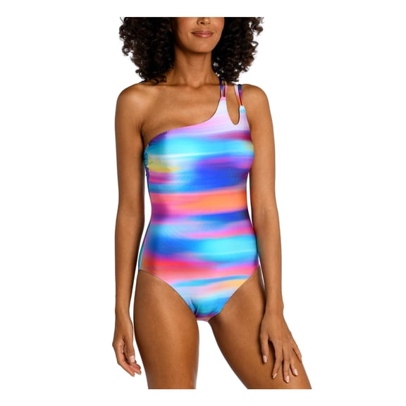 La Blanca Womens Striped Tummy Control One-Piece Swimsuit