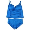 thumbnail image 1 of La Blanca Womens Twist Front Hi Rise 2 Piece Tankini, Blue, Plus Size, 22W, 1 of 2