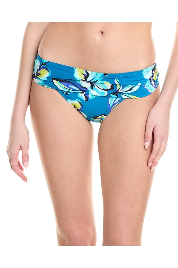 womens Island Goddess White Shirred Band Hipster Bottom, 12, Blue