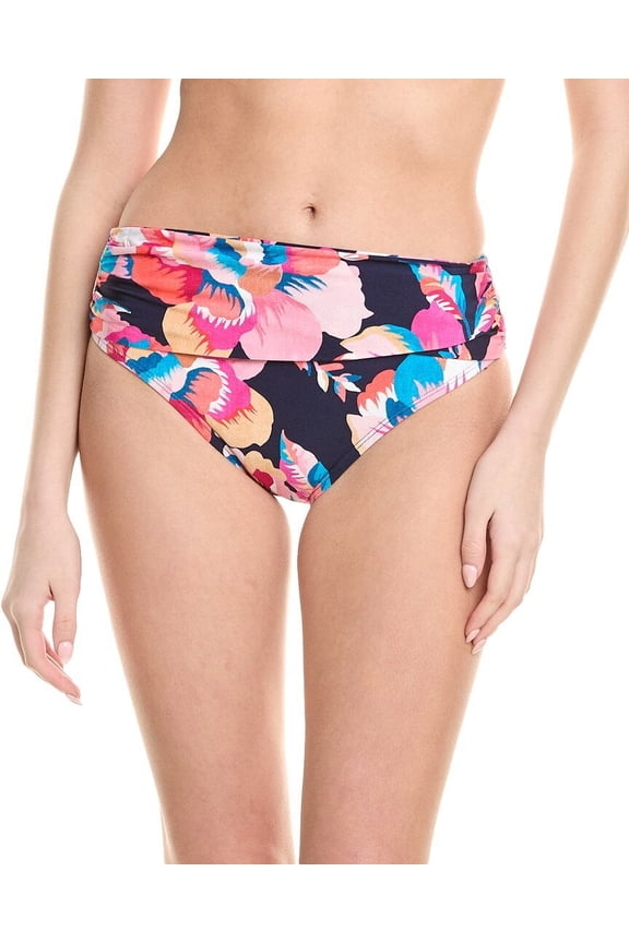 womens Mid-Waist Overlap Sash Bikini Bottom, 16, Blue