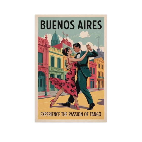 La Boca Classic Poster Retro Buenos Aires Cityscape with Culture & Landmarks Canvas Poster