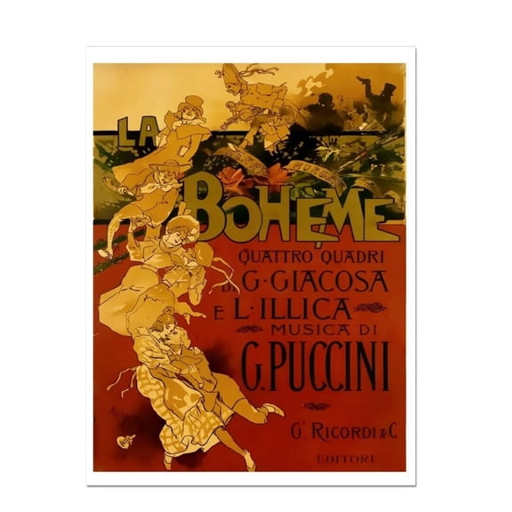 La Boheme Vintage Puccini Opera Advertising Poster, Unframed Paper Poster 8x10in