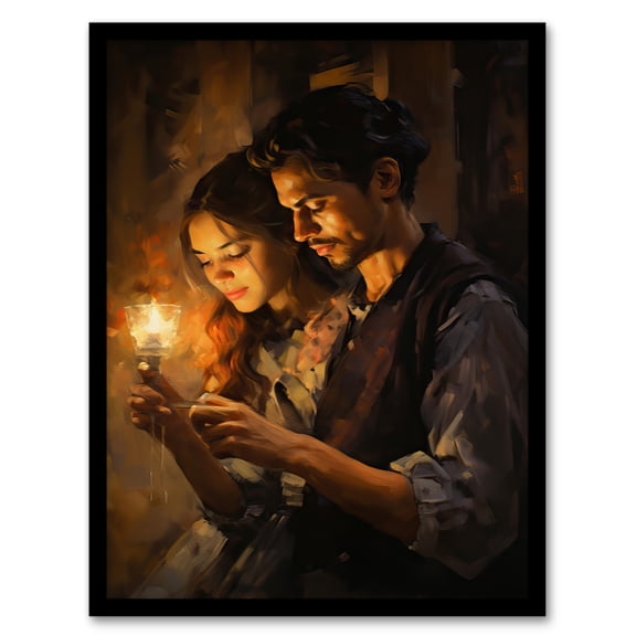 La Boheme Young Couple Candlelight Scene Oil Painting Artwork Framed Wall Art Print A4