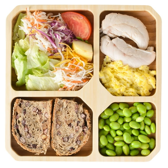 La Boos Square Portion Control Plates (4-Section) - MyPlate Healthy Diet Ratio Control or Weight Loss Aid plate - Made with Bamboo - BPA-Free Lunch Plate or Healthy Eating Plate