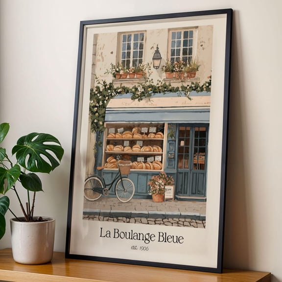 La Boulange Bleue French Bakery Poster Blue Shop Wall Art Vintage Bread Print Poster Provence Kitchen Decor Paris Pastry Illustration Wall Art Gift, Size 8x12 UNFFRAMED F03.1.6l1695