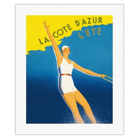 La Côte d'Azur - L'été (Summer) - Paris-Lyon-Méditerranée Railway (PLM) French Railroad - Vintage Railroad Travel Poster by M. Sainte c.1930s - Fine Art Rolled Canvas Print 16in x 20in