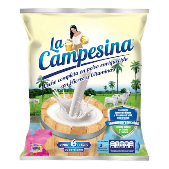 La Campesina Whole Powdered Milk Enriched with Iron and Vitamins A and D3 800g/28.2 oz Pouch