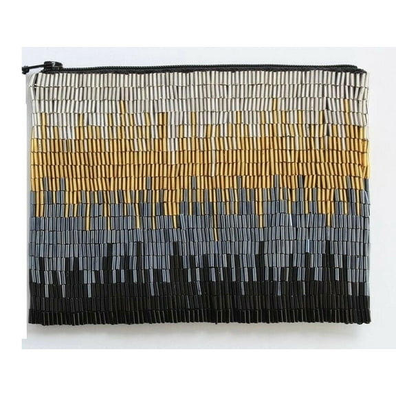 La Casa Guatemala Glass Bead Clutch Flapper Pouch Black Ombre