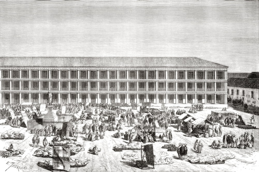La Casa de los Portales Plaza de Simon Bolivar formerly Plaza de la Constituci Canvas Art - Ken Welsh Design Pics (34 x 22)