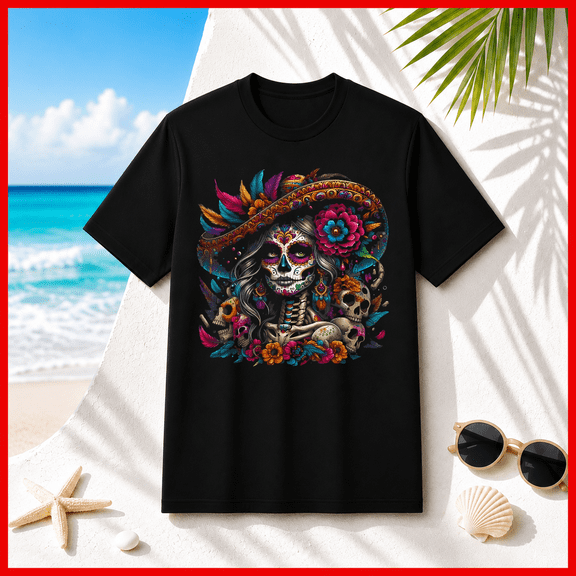 La Catrina Day Of The Dead Elegant Womens Mexican Art Top Unisex T-Shirt V10787, S-5XL