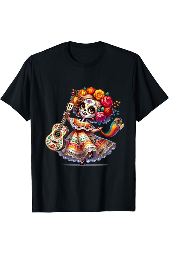 La Catrina Hispanic Heritage Month Mexican Halloween Flower T-Shirt