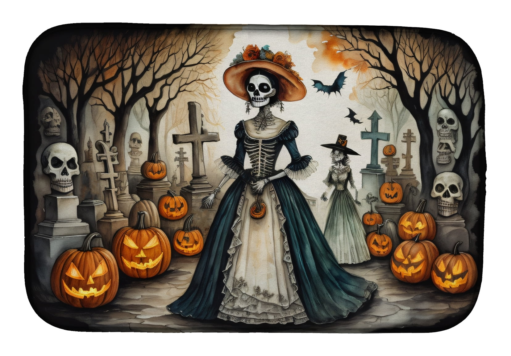 La Catrina Skeleton Spooky Halloween Dish Drying Mat 14 in x 21 in