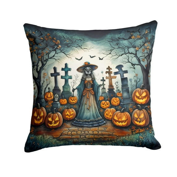 La Catrina Skeleton Spooky Halloween Fabric Decorative Pillow 14 in x 14 in