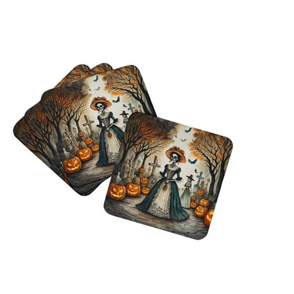 La Catrina Skeleton Spooky Halloween Foam Coaster Set of 4 3.5 in x 3.5 in