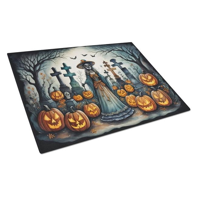 La Catrina Skeleton Spooky Halloween Glass Cutting Board Large 12 in x 15 in