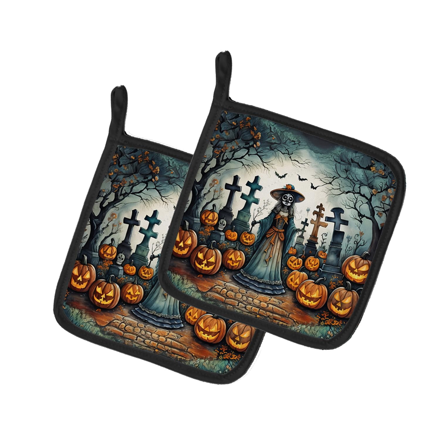 La Catrina Skeleton Spooky Halloween Pair of Pot Holders DAC2252