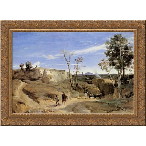 La Cervara, the Roman Countryside 24x19 Gold Ornate Wood Framed Canvas Art by Corot, Jean Baptiste Camille