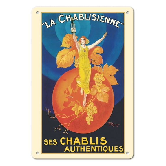 La Chablisienne Wine - Their Authentic Chablis (Ses Chablis Authentiques) - Vintage Advertising Poster by Henri Le Monnier c.1926 - 8 x 12 inch Vintage Metal Tin Sign
