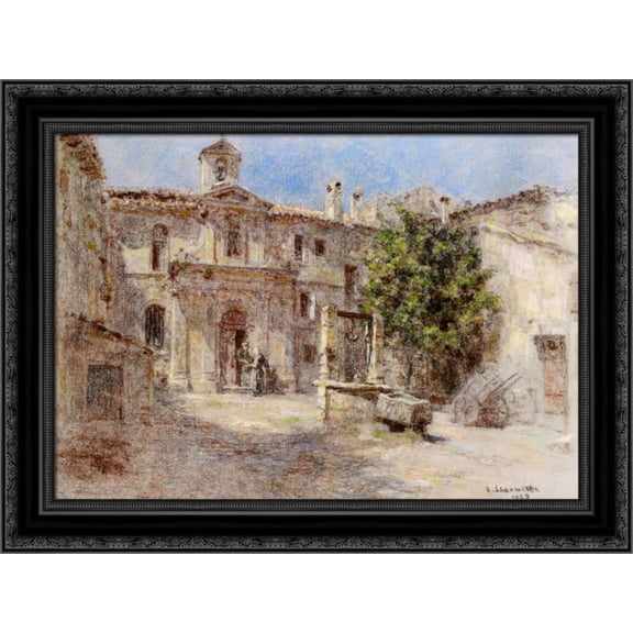 La Chapelle des Penitents gris Avignon 24x19 Black Ornate Wood Framed Canvas Art by L'Hermitte, Leon Augustin