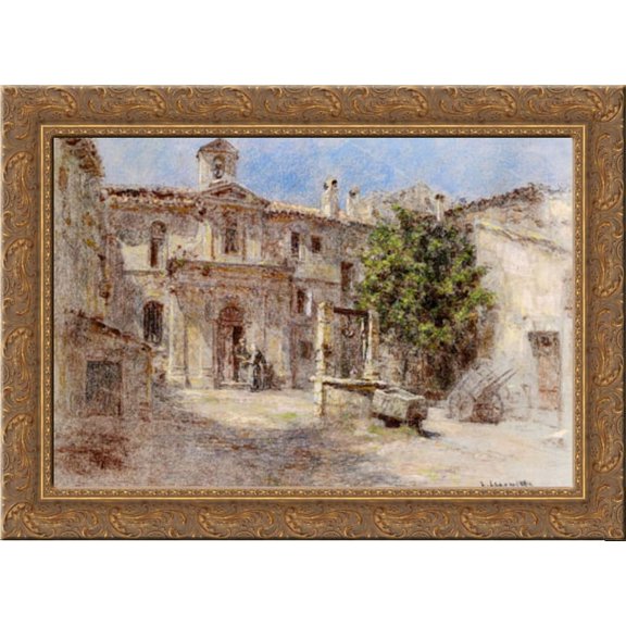 La Chapelle des Penitents gris Avignon 24x19 Gold Ornate Wood Framed Canvas Art by L'Hermitte, Leon Augustin