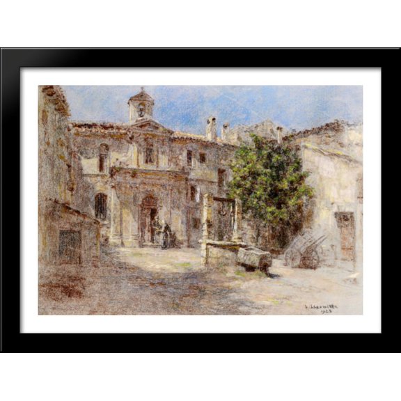 La Chapelle des Penitents gris Avignon 38x28 Large Black Wood Framed Print Art by Leon Augustin L'Hermitte