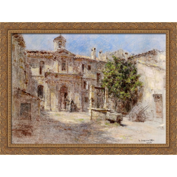La Chapelle des Penitents gris Avignon 38x28 Large Gold Ornate Wood Framed Canvas Art by Leon Augustin L'Hermitte
