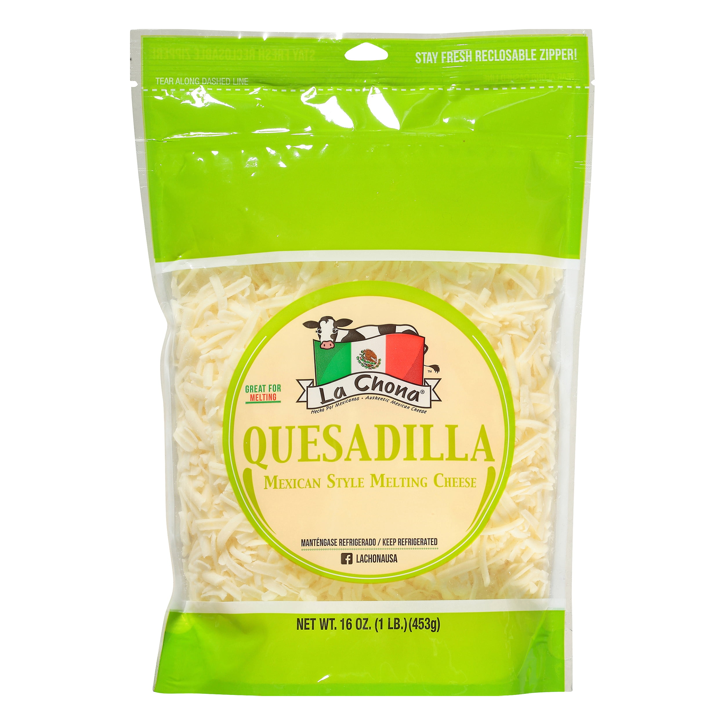 La Chona Quesadilla Premium Quality Mexican Style Melting Cheese, Shredded, Refrigerated, 16 oz.