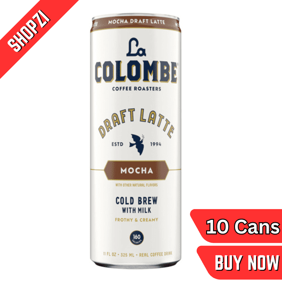 La Colombe Mocha Draft Latte Mocha Draft Latte 11 fl oz Canned Coffee, 10 Pack, Nitro-Style Ready-to-Drink Cold Brew with Chocolate Flavor, Smooth & Creamy Premium Coffee Beverage