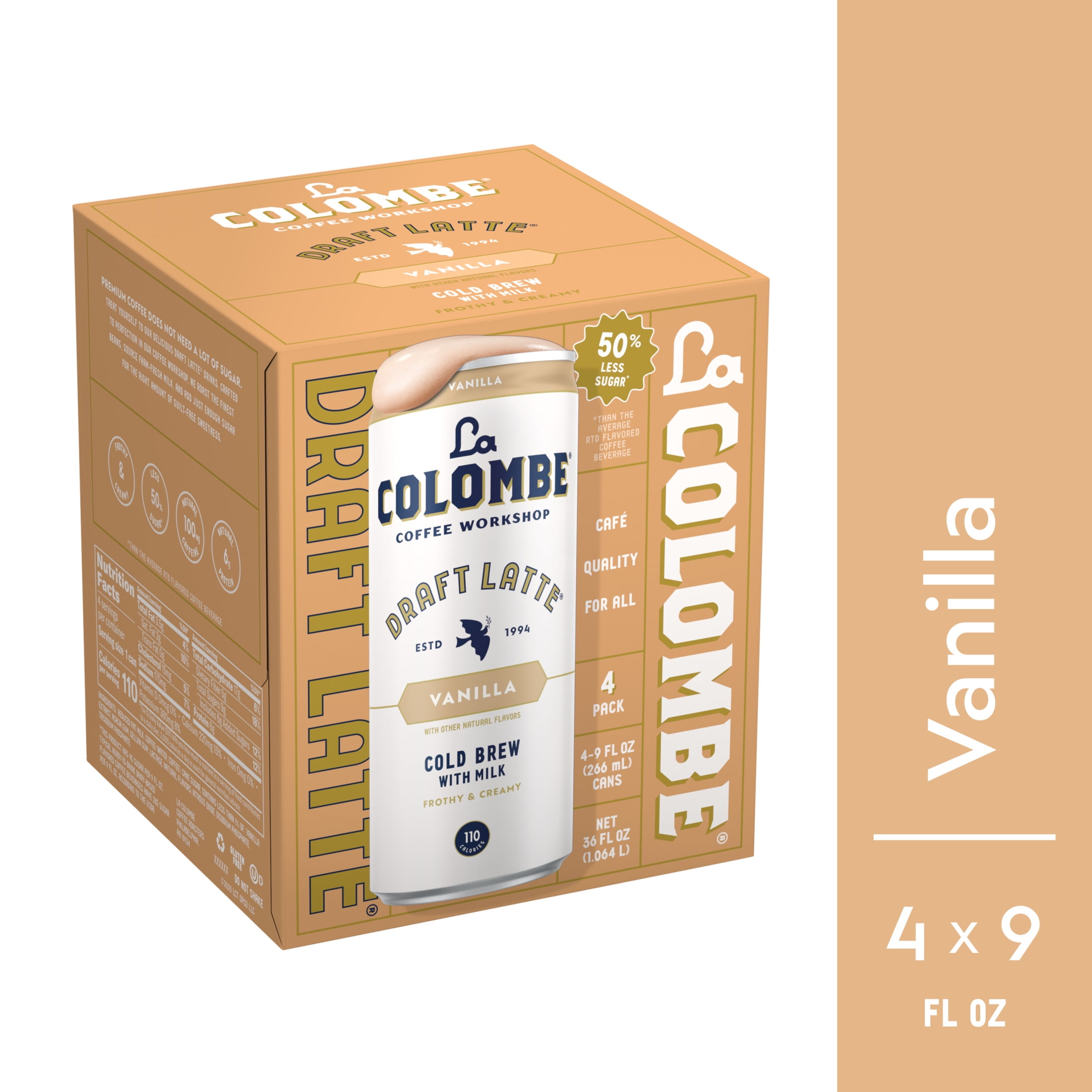 La Colombe Vanilla Draft Latte Cold Brew Coffee, 9 fl oz, 4 Pack Cans