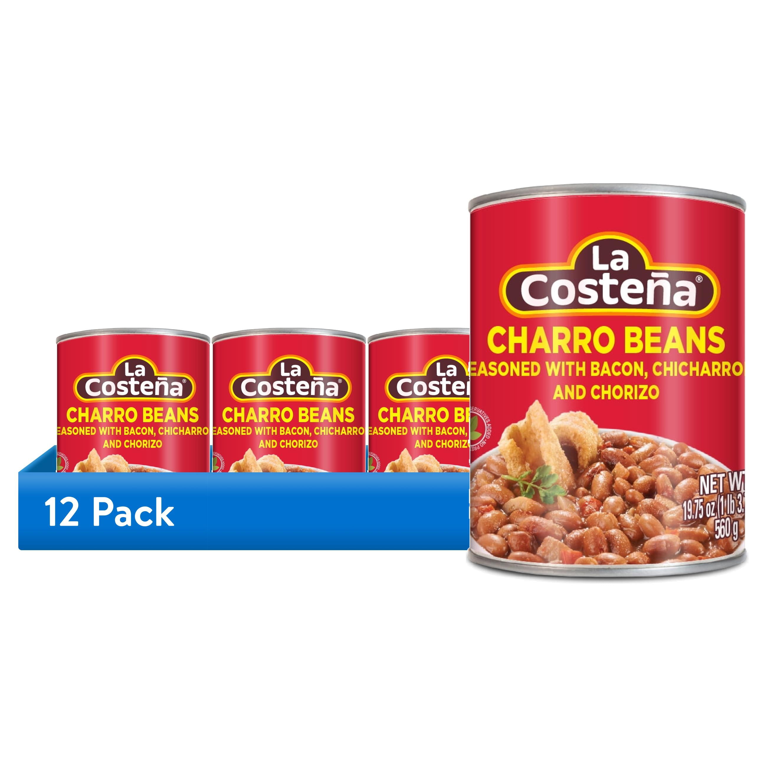 (12 pack) La Costeña Canned Charro Beans with Bacon and Chorizo, 20 oz