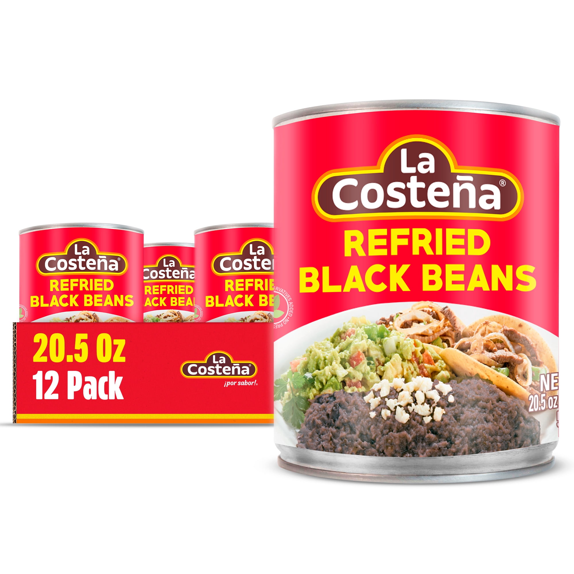(12 pack) La Costeña Canned Refried Black Beans, 20.5 oz
