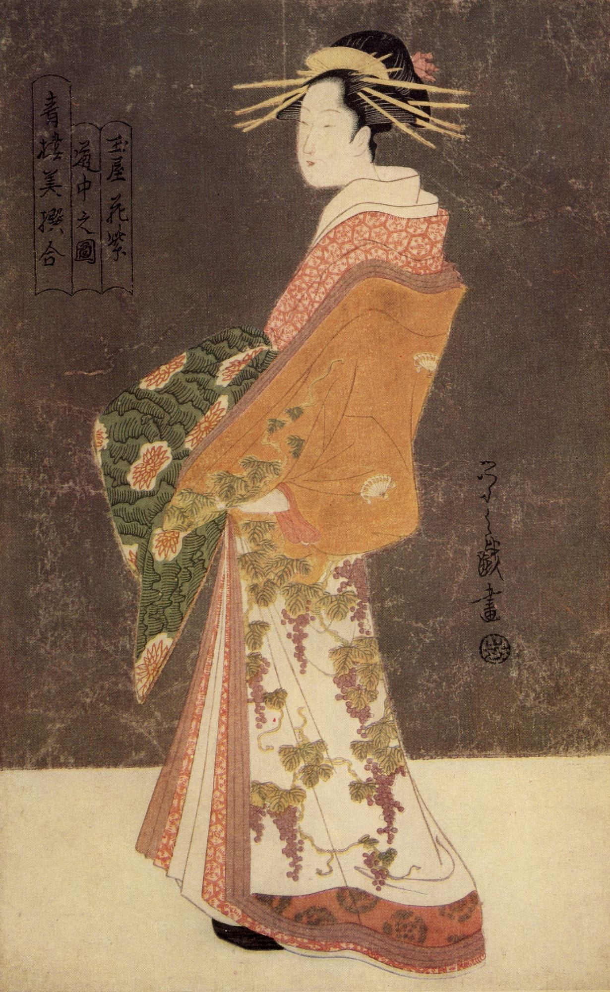 La Courtisane Hanamurasaki en costume c1800 Canvas Art - Hosoda Yeishi (24 x 36)