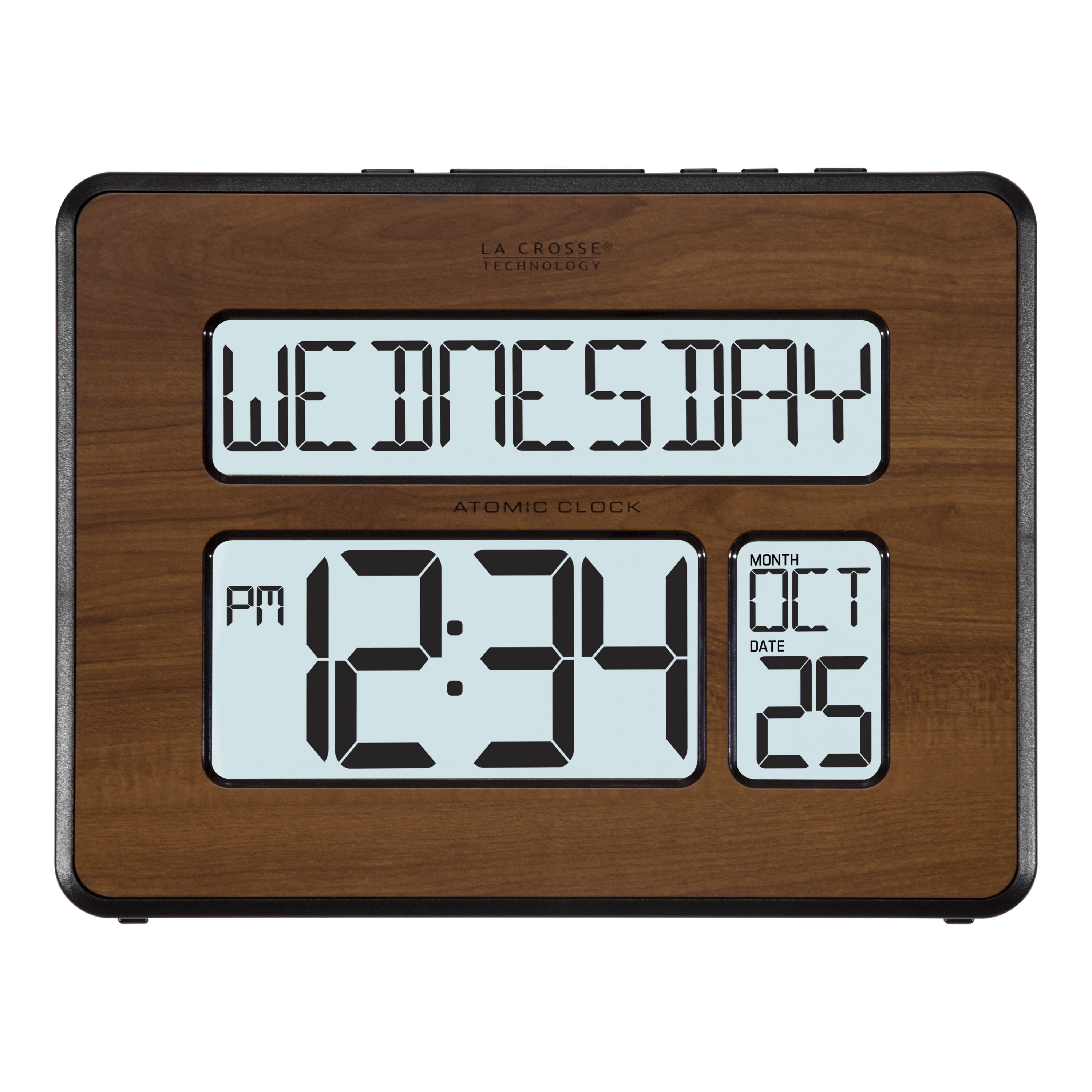La Crosse Technology Atomic Calendar Backlight Digital Clock with Large Digits, Walnut, 513-1419BL-WA