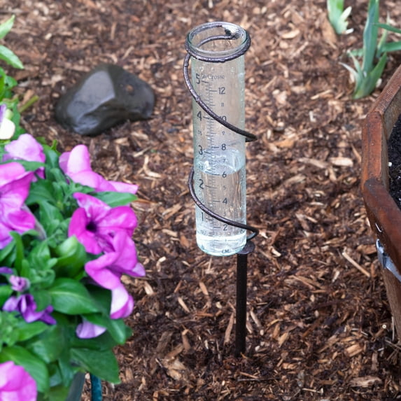 La Crosse 704-08967-INT Metal Finish Colombian-made Spiral Rain Gauge with 5-inch Glass Tube