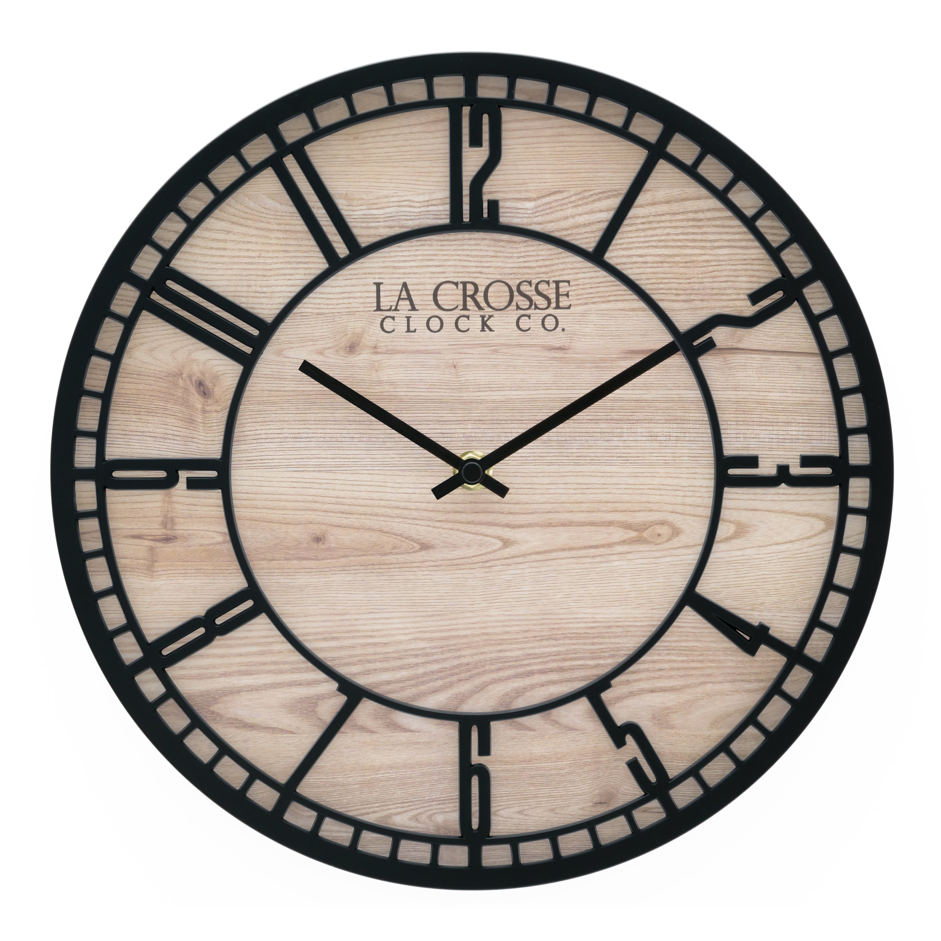 11.5" Black and Wood Grain Quartz Analog Wall Clock
