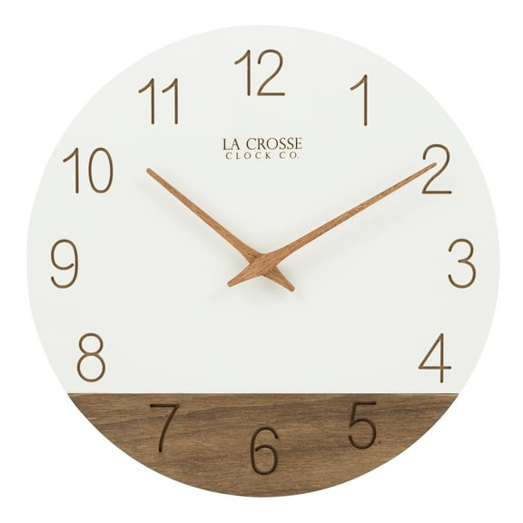 La Crosse Clock 12" Sierra Wood White-Brown Contemporary Quartz Analog Clock, 404-3630B