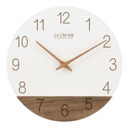 La Crosse Clock 12" Sierra Wood White-Brown Contemporary Quartz Analog Clock, 404-3630B