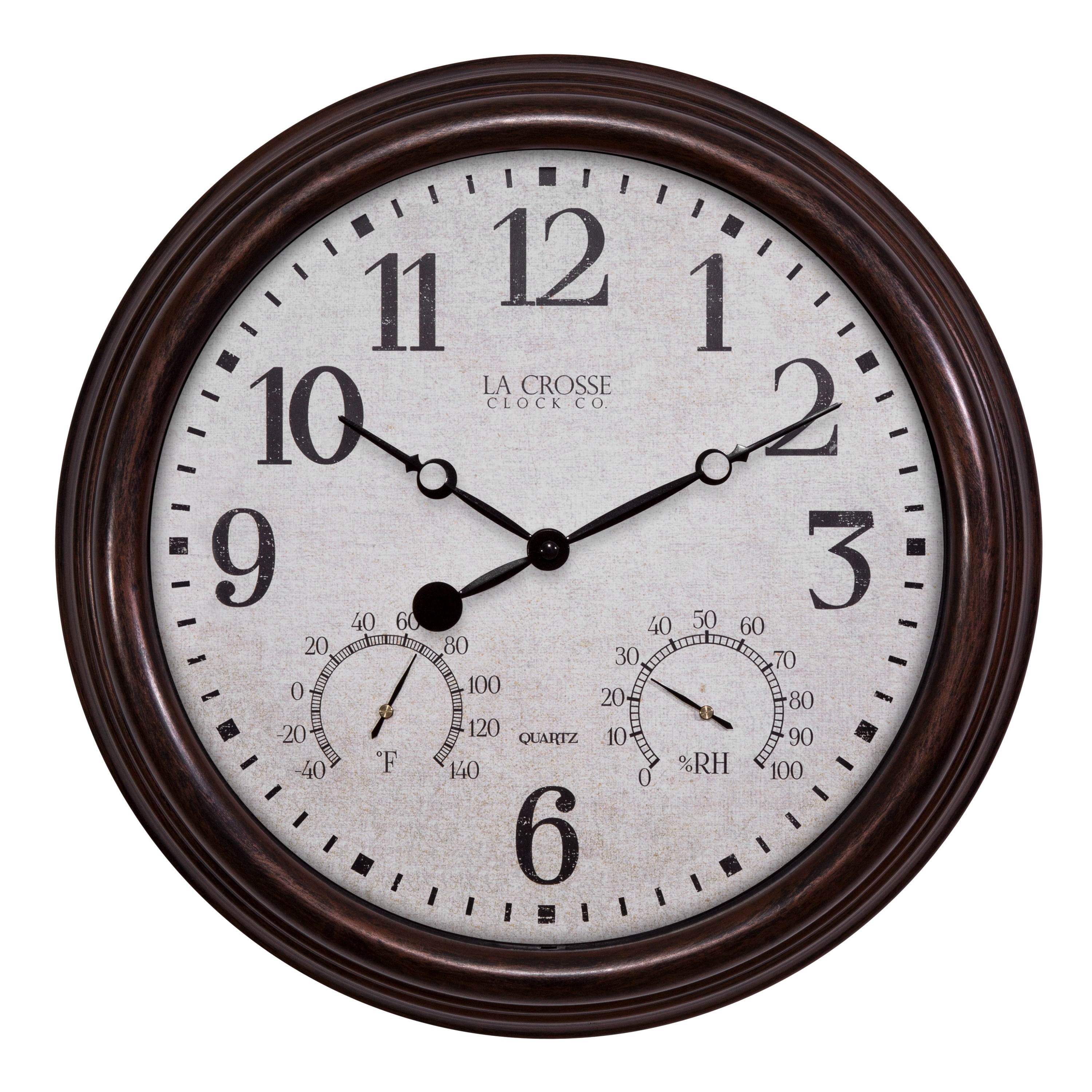 La Crosse Clock 15 Inch Indoor/Outdoor Quartz Analog Wall Clock with Temperature and Humidity, 404-3015