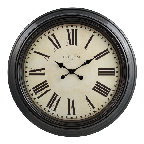 La Crosse Clock 23” Brown Classic Antique Dial Quartz Analog Clock, 404