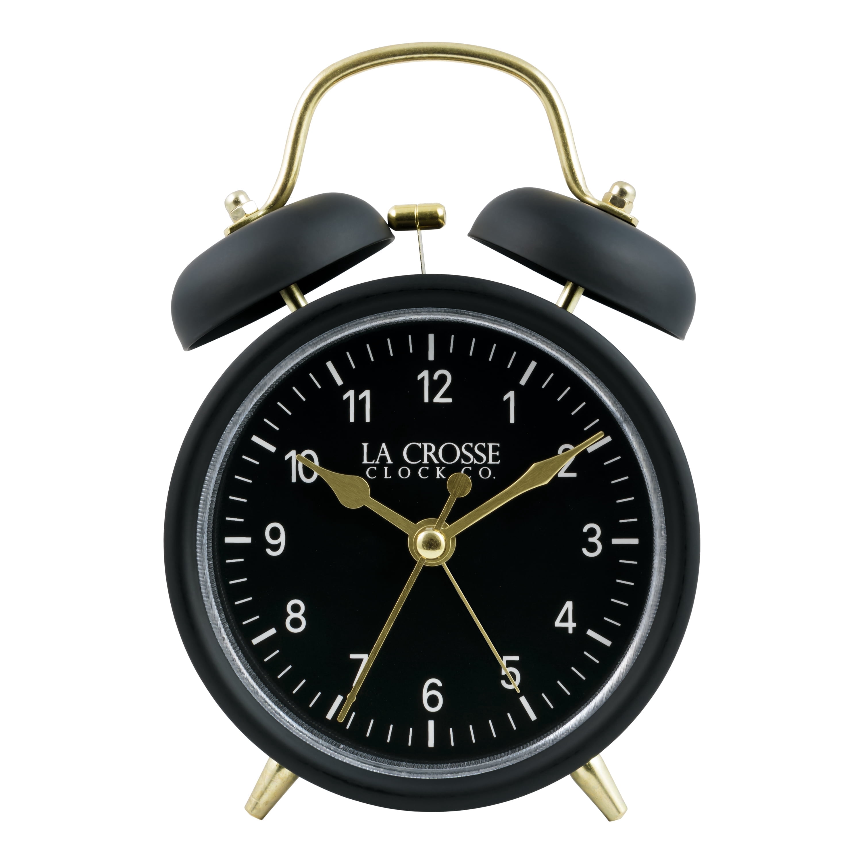 La Crosse Clock Black Twin Bell Silent Sweeping Quartz Analog