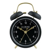 La Crosse Clock Black Twin Bell Silent Sweeping Quartz Analog Alarm Clock, 617-3314BG
