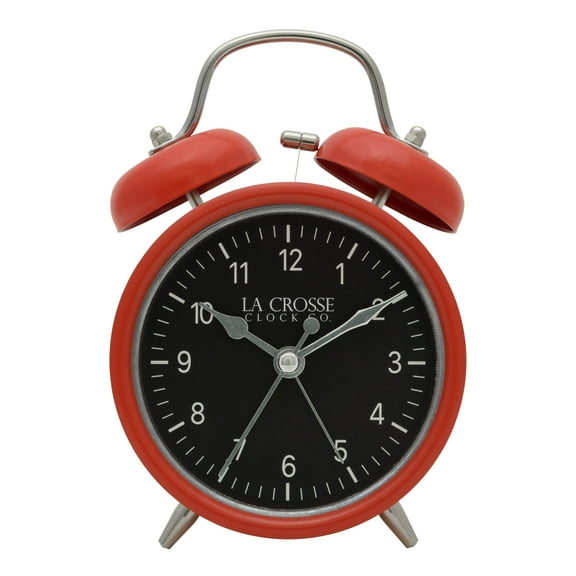 La Crosse Clock Red Twin Bell Quartz Analog Alarm Clock, 617-3314