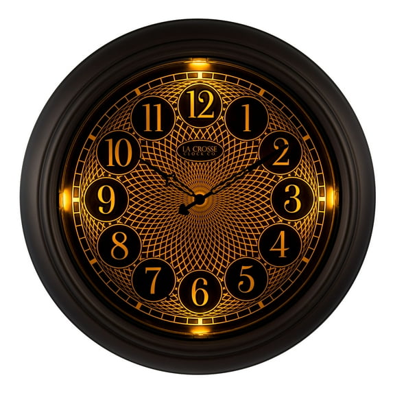 La Crosse Clock 403-3246BR 18 Inch Indoor/Outdoor Lux Lighted Dial Wall Clock in Antique Bronze finish